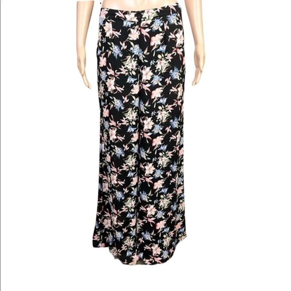 LUSH Black Blue Pink Floral Print Wide Leg High Waisted Boho Pants S - Picture 1 of 10